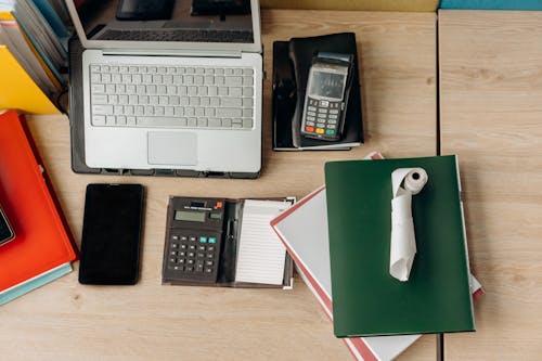 Free Office Tools and Equipment on a Desk Stock Photo