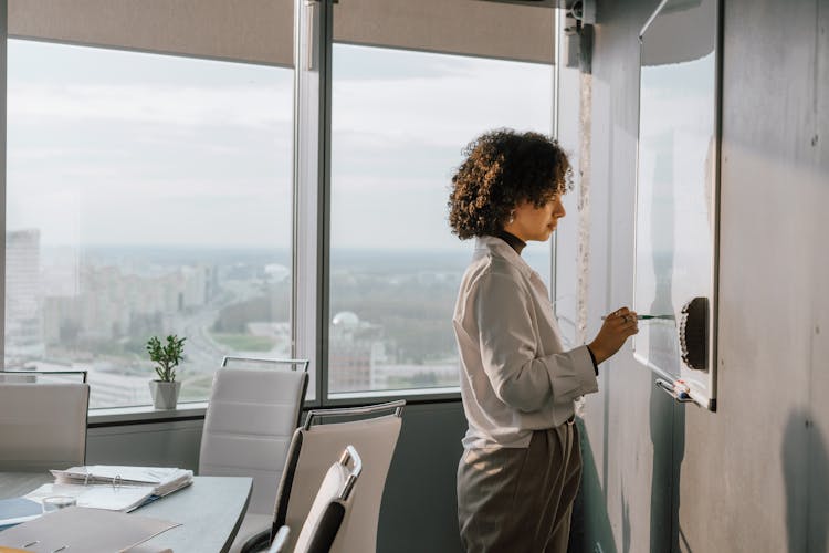 Woman Writing On White Board