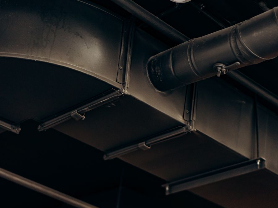 Exposed indoor ventilation ductwork