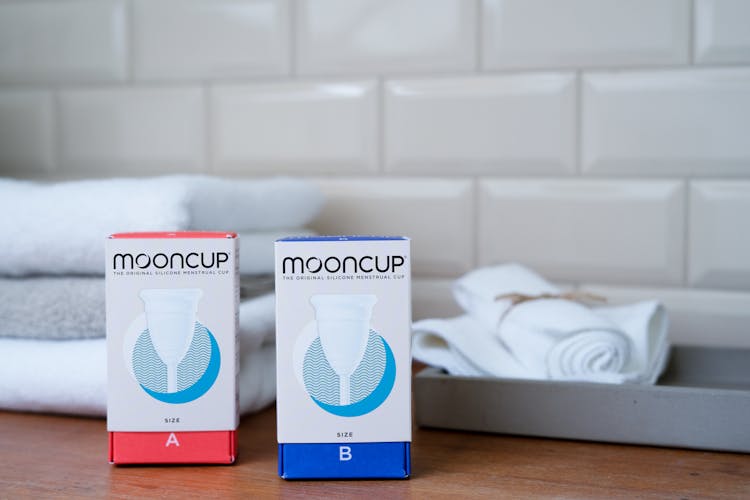 Menstrual Cups On A Bathroom Counter