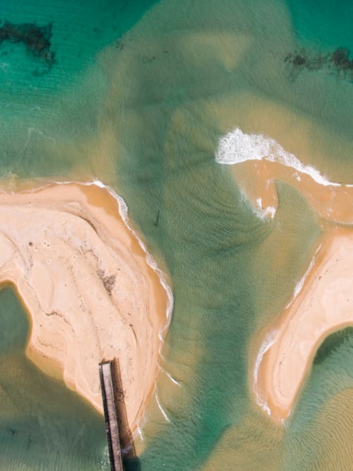 Aerial View of Beach and Emerald Ocean