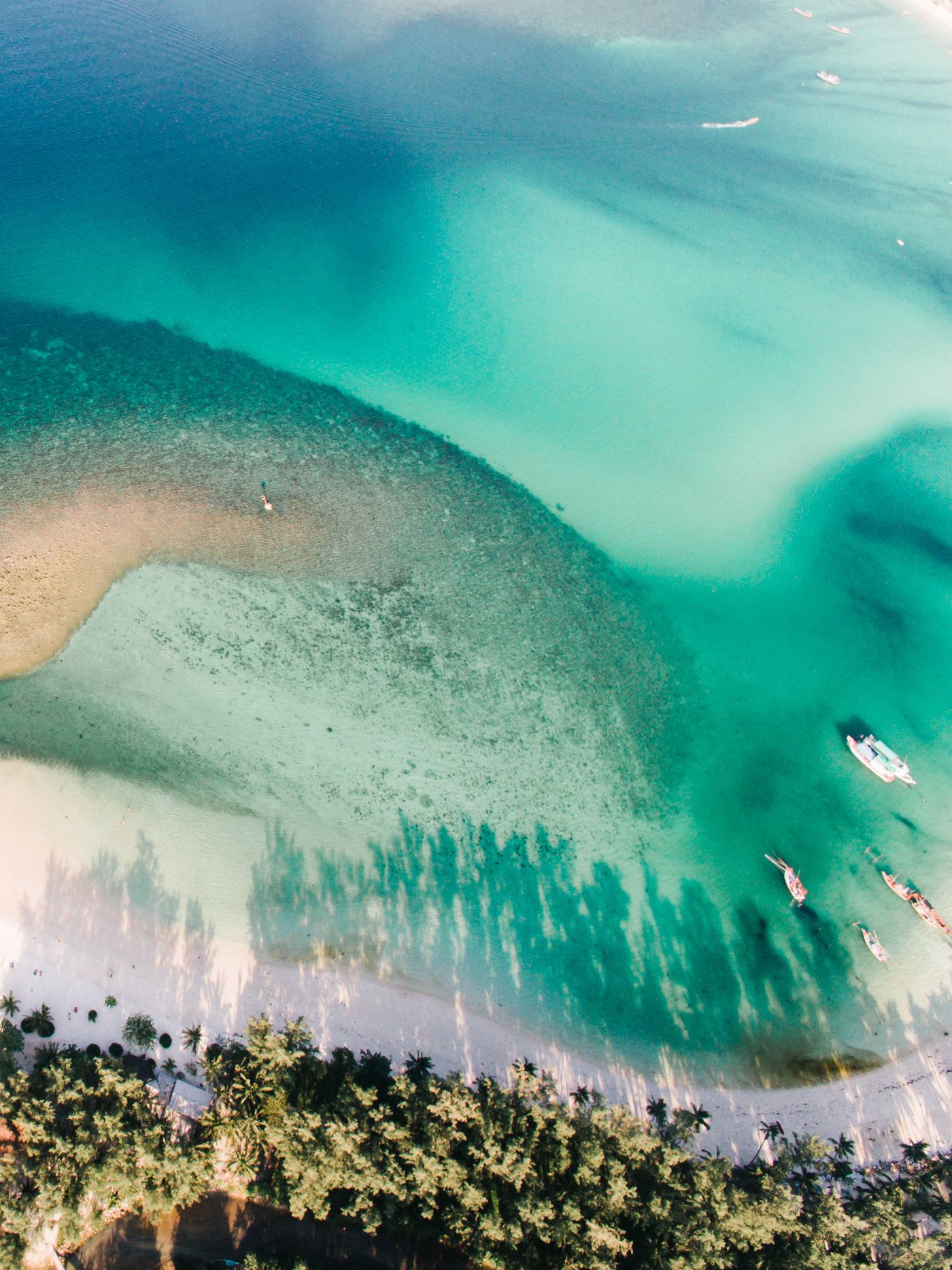 Aerial view of a tropical Kenyan beach