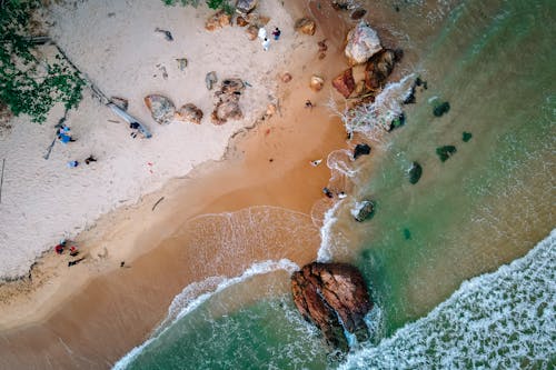 An Aerial Photography of People on the Beach