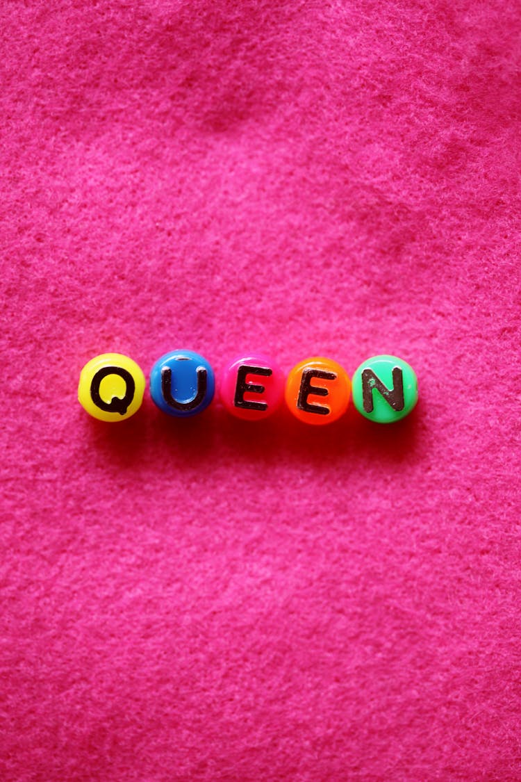 Colorful Beads Spelling Queen On Pink Fleece