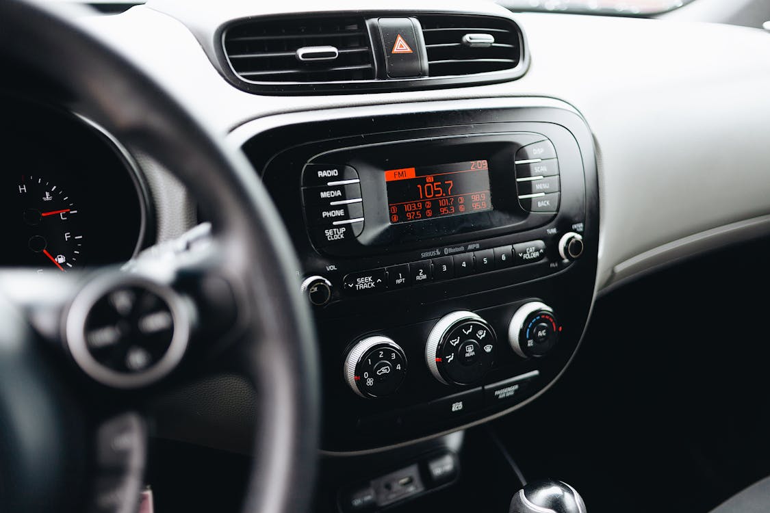 Free Black Car Stereo Turned on at 4 00 Stock Photo