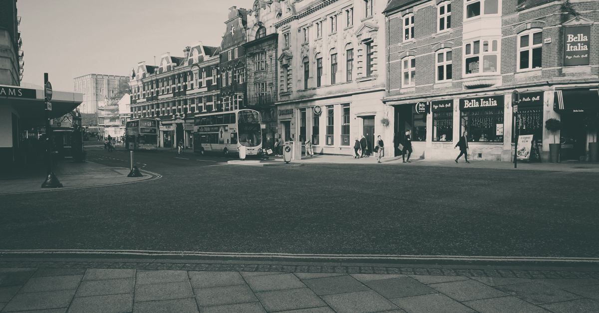 A street view in Preston, UK, capturing the architectural details of historic buildings.