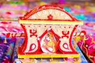 White and Red Ceramic House Figurine