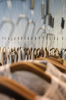 A stylish arrangement of clothes on hangers in a chic fashion boutique.
