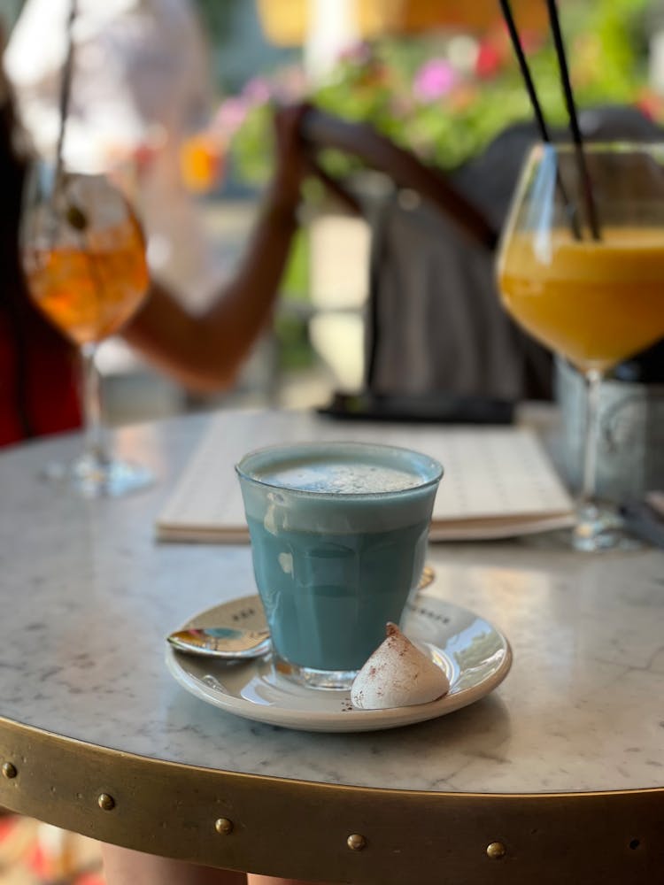 Blue Coffee Drink On Cafe Table