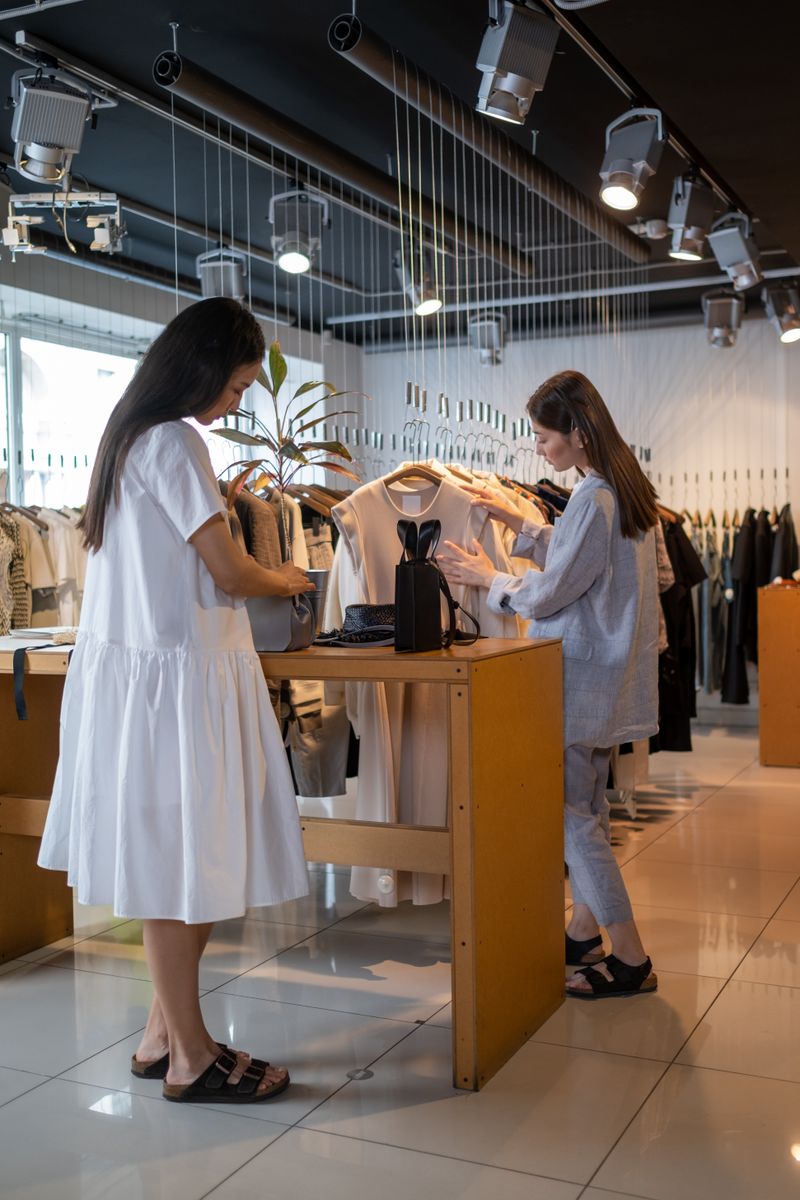 Two customers browsing a bright clothing store — photo by Ron Lach on Pexels