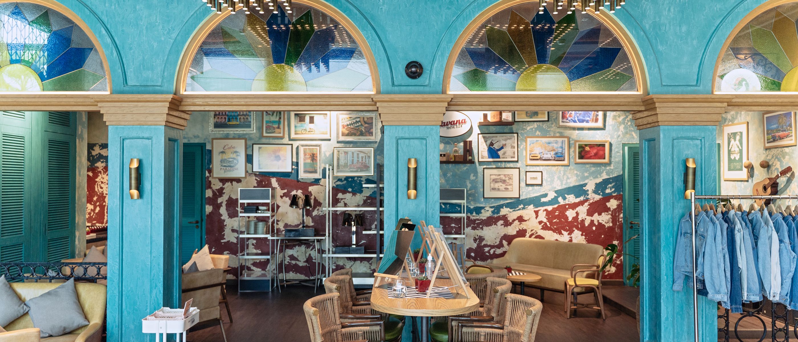 Commercial Decorating in Greenwich — a decorator at work mid-project