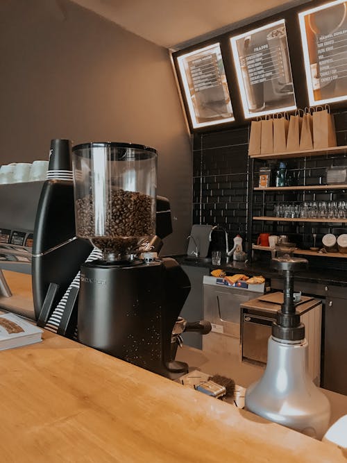 Free Cafe Machines at Counter Stock Photo