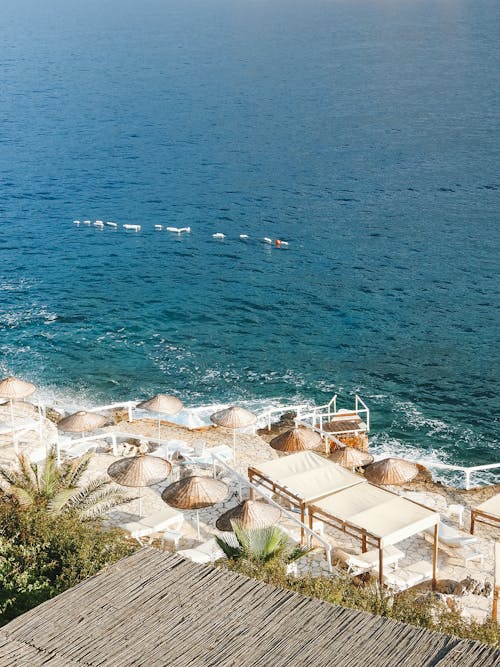 High Angle View of Beach Umbrellas and Sea 