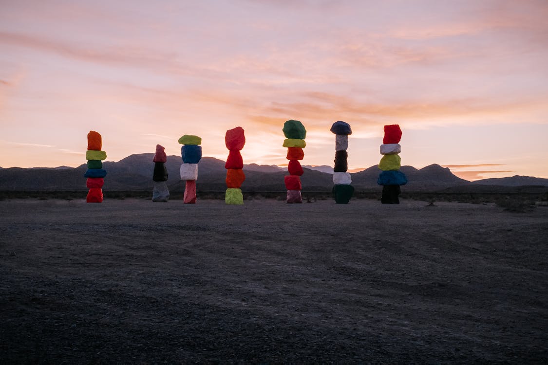 Seven Magic Mountains in Nevada at Sunset
