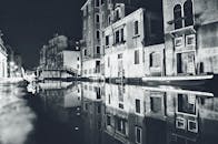 威尼斯运河宁静的夜景与历史建筑优雅的倒影相映成趣