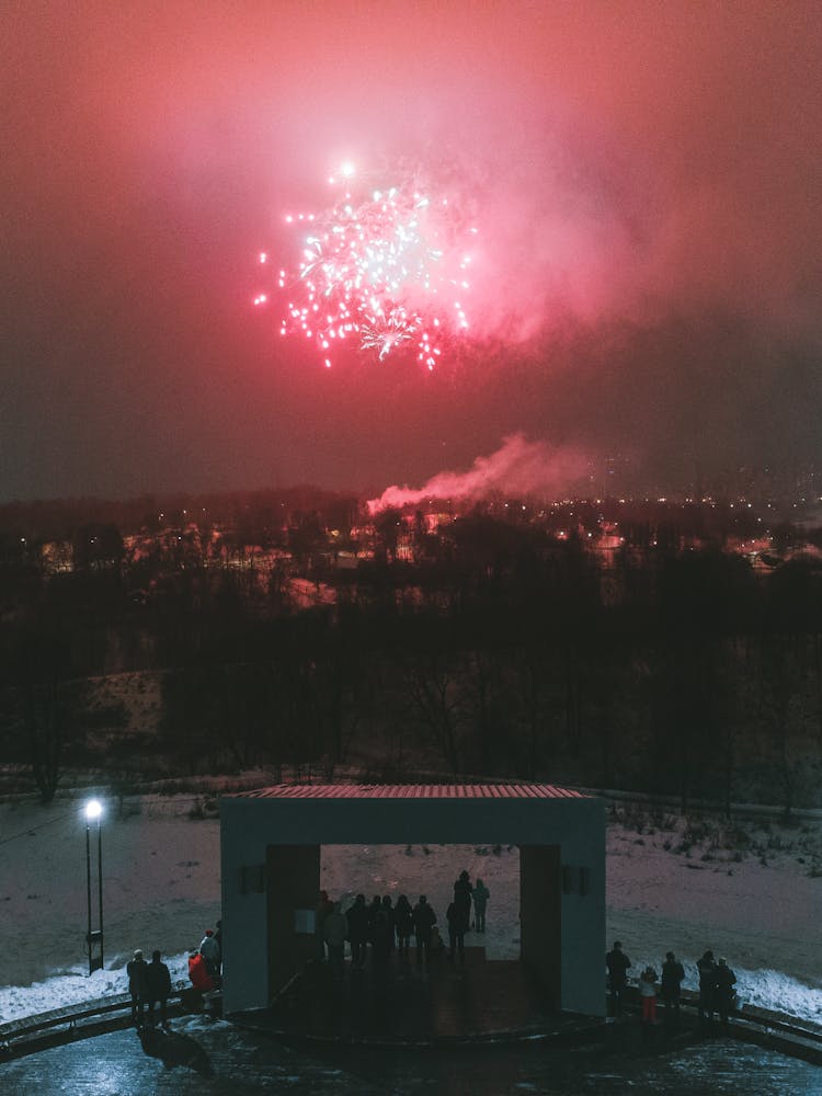 Pink Fireworks In The Sky