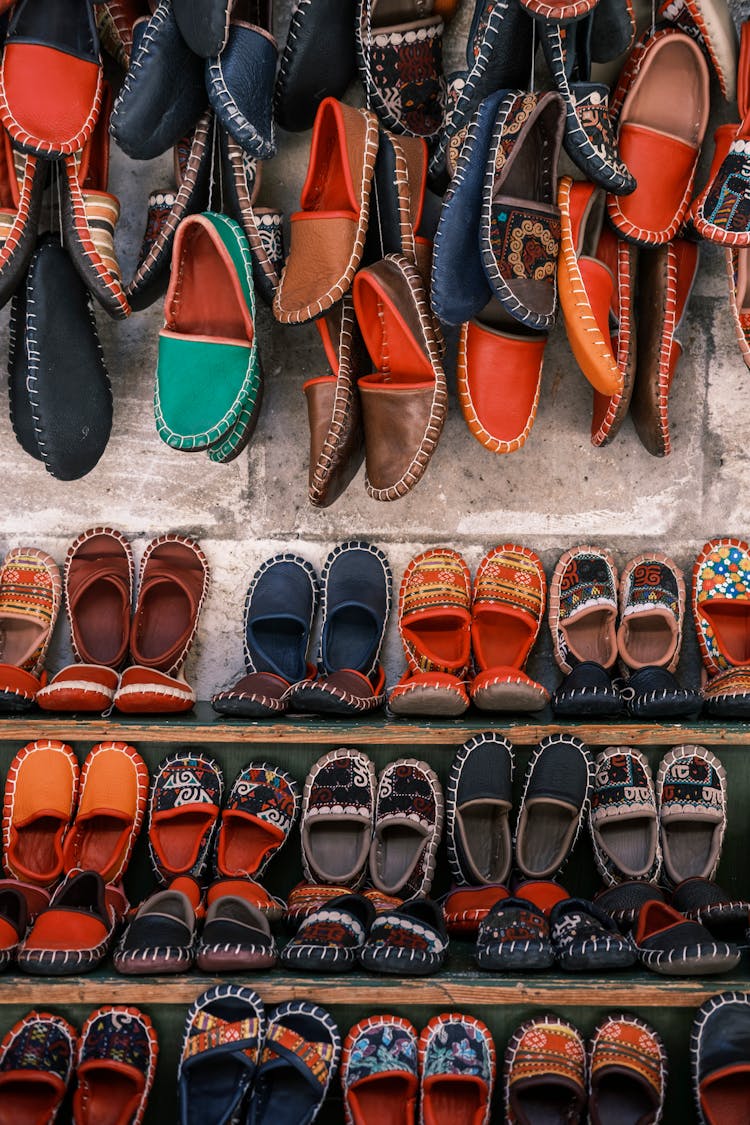 An Assortment Of Shoes On Display