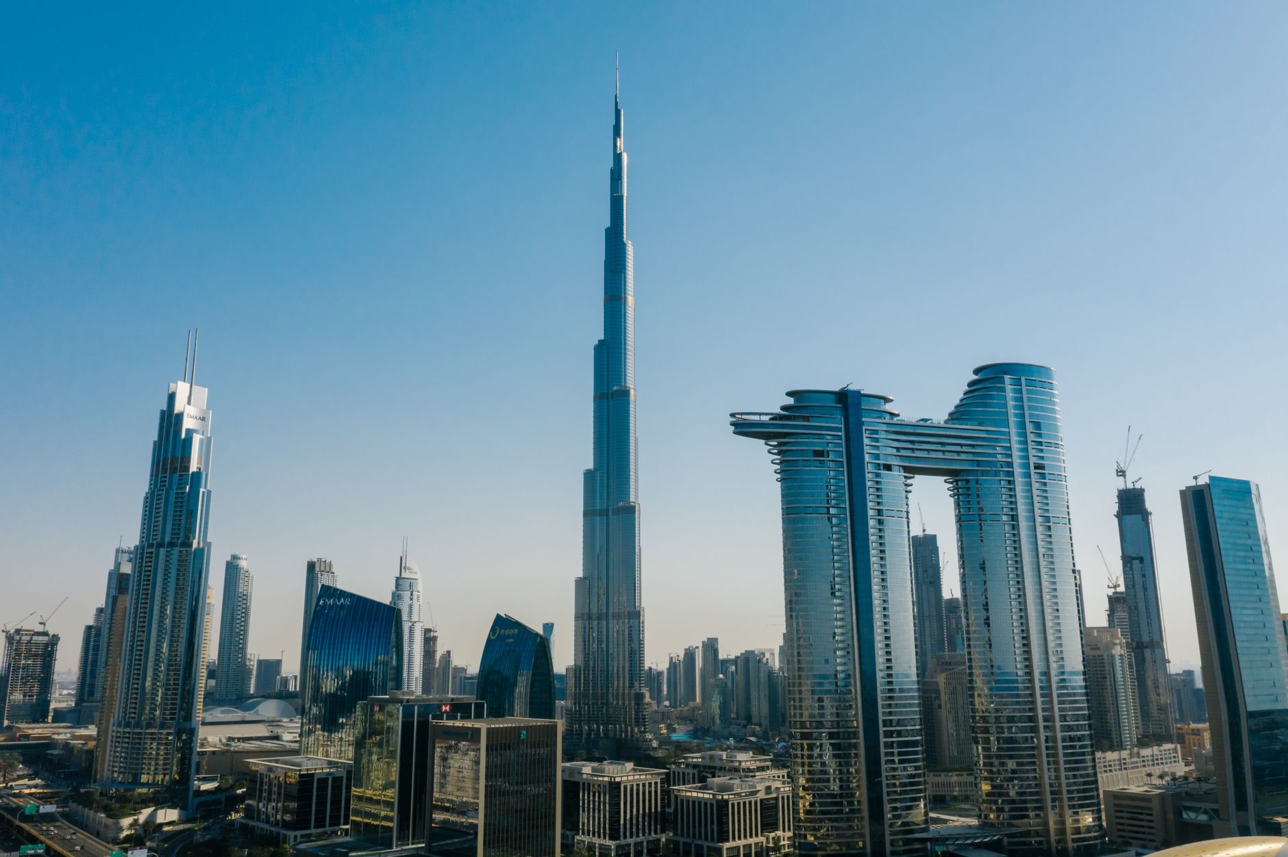 Stunning view of Dubai's skyline highlighting the Burj Khalifa and modern skyscrapers.