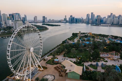 Ferris Wheel in Al Montazah Parks in Sharjah at Sunset