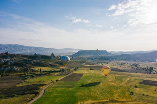 Darmowe zdjęcie z galerii z balony na gorące powietrze, fotografia lotnicza, krajobraz