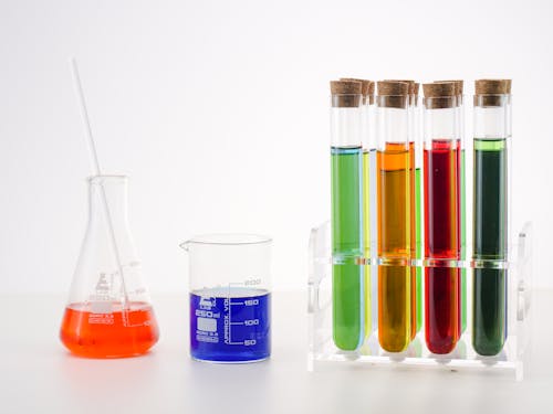 Free Colorful Liquids in Laboratory Glasswares Stock Photo
