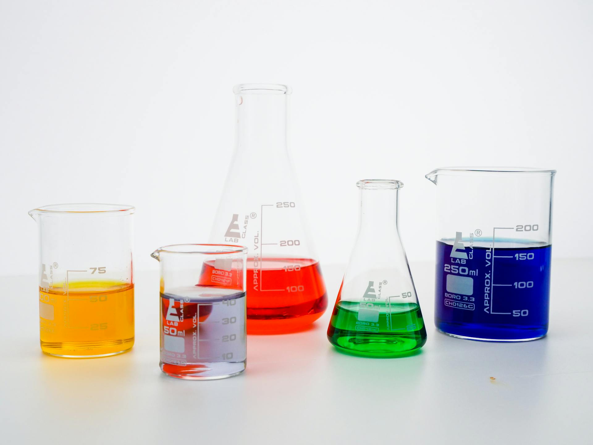 Colorful Liquids in Laboratory Glasswares