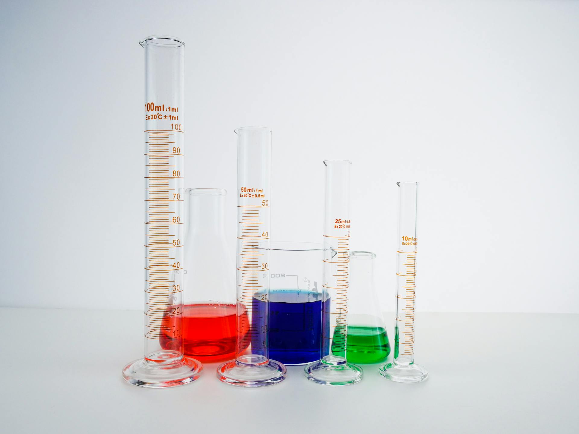 Close-Up View of Colorful Liquids in Laboratory Glasswares