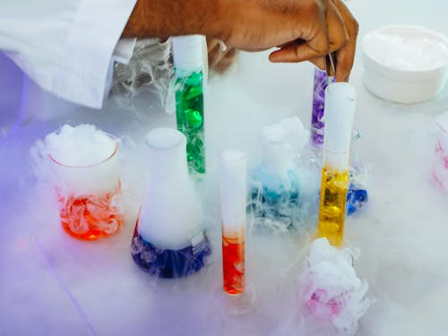 Colorful Liquids in Laboratory Glasswares