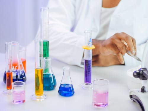 Colorful Liquids in Laboratory Glasswares