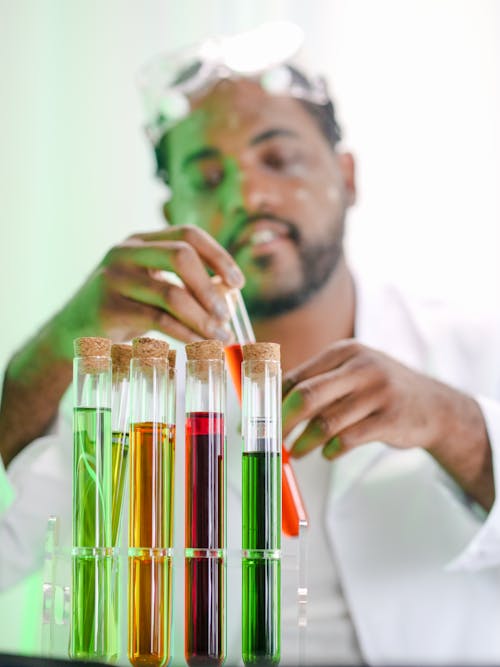 Close-Up View of Colored Liquids in a Test Tube