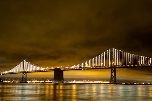 Бесплатное стоковое фото с Мост через залив, ночь, путешествовать