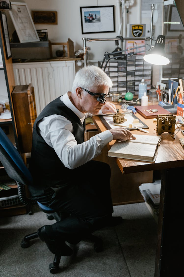 Watchmaker Using Magnifying Glasses Fixing Watches