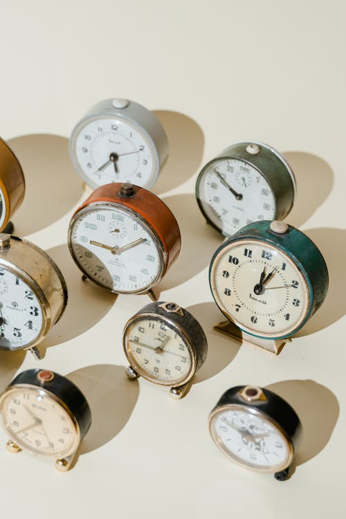 Free Collection of Antique Alarm Clocks Stock Photo