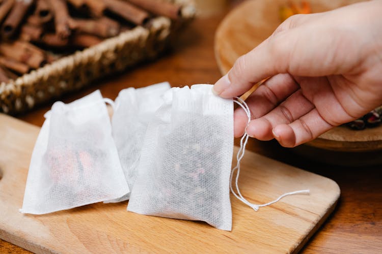 Close Up Of Tea Ingredients In Tea Bags