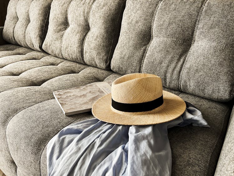 Brown Fedora Hat On Textile