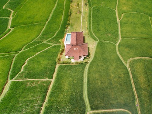 Aerial Photo of a House With Swimming Pool on Grass Field