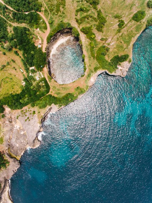Free A breathtaking aerial view of Broken Beach on Nusa Penida, Bali's rugged coastline. Stock Photo
