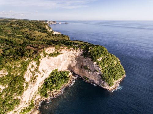 Free Breathtaking aerial shot of a lush coastal cliff meeting the ocean's edge, showcasing nature's beauty. Stock Photo