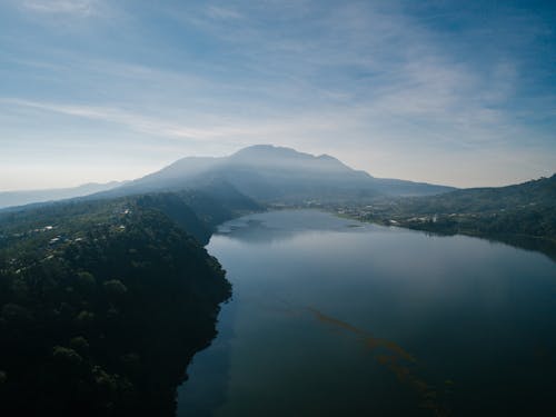 Free Drone Shot of a Mountain and a Lake Stock Photo