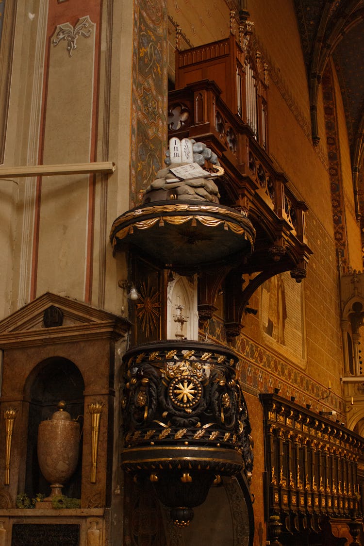 Intricate Design On A Pulpit Inside A Church