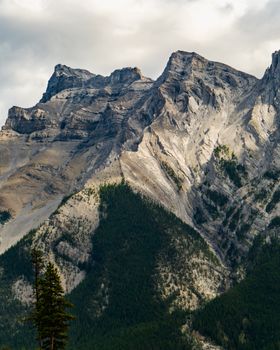 Captivating view of rocky mountain peaks in Banff National Park, Alberta, showcasing natural beauty.