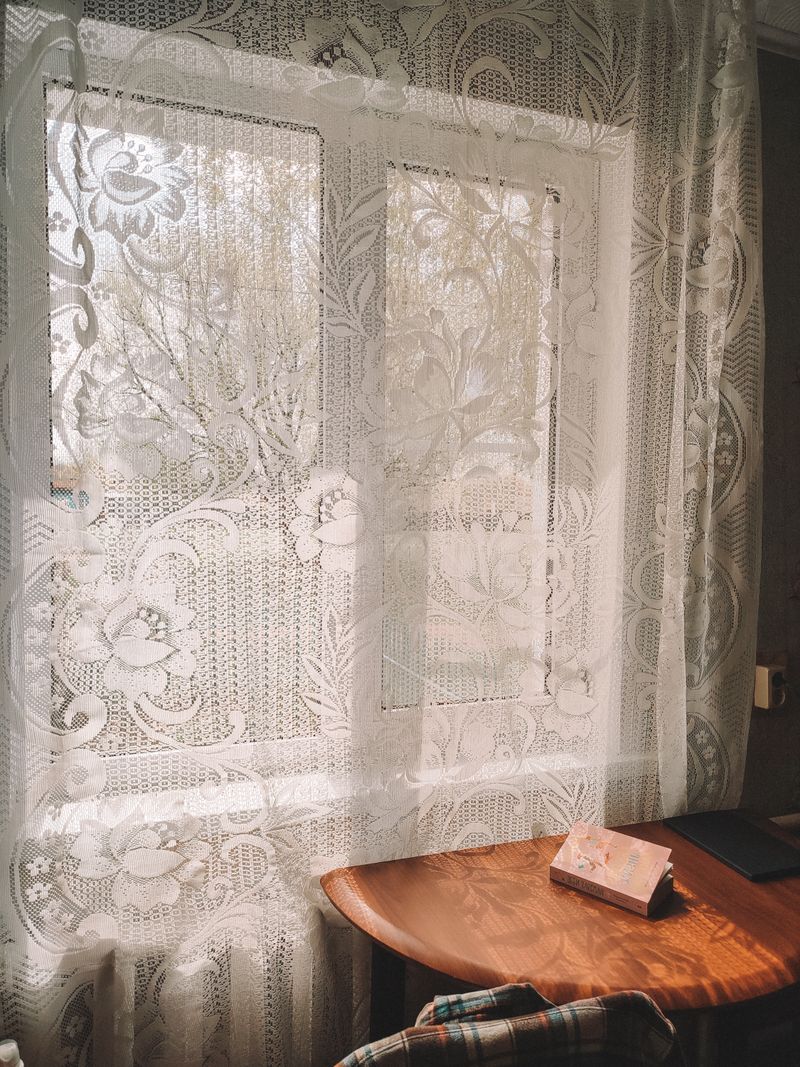 Sheer voile curtain with sunlight