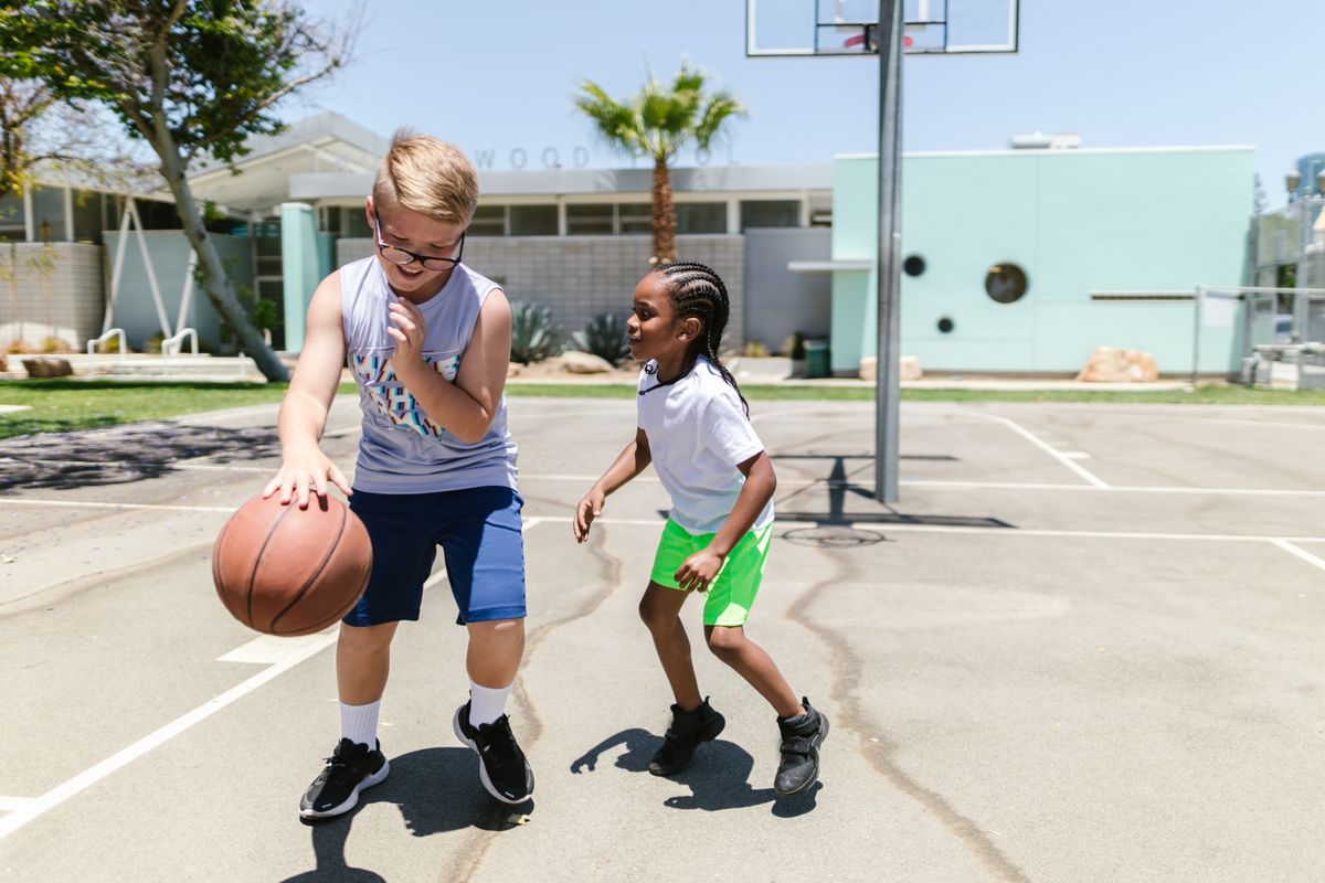 Campers playing basketball