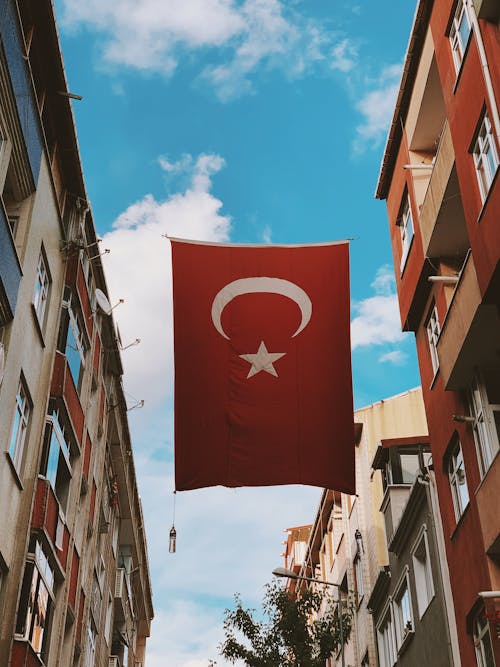 Turkey Flag Hanging Between Buildings