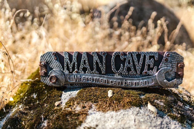 A Metal Man Cave Decor On A Rock
