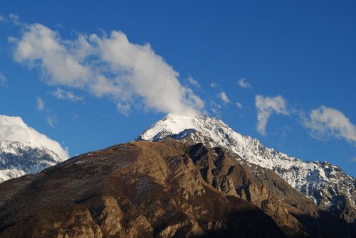 Free Stunning view of the snow-capped mountains in North Ossetia-Alania on a clear day. Stock Photo