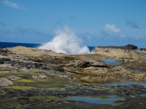 Ocean Waves Crashing on Rocky Shore