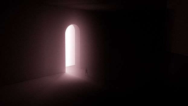 Silhouette of Person Standing Near A Doorway With Bright Light 