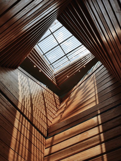 Free Low Angle Shot of Brown Wooden Ceiling  Stock Photo