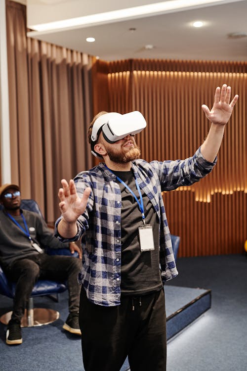 Bearded Man Wearing Virtual Reality Headset